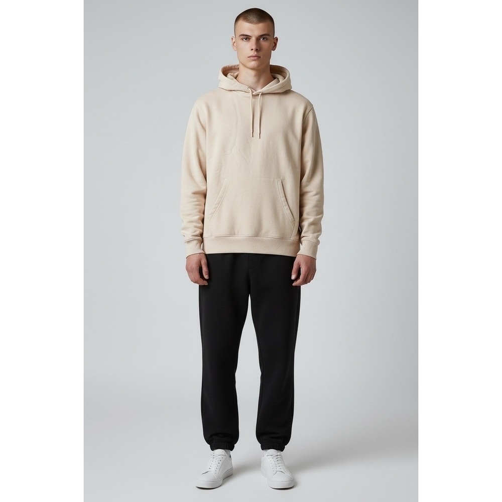 HM Relaxed Fit Hoodie Mens M  Medium Beige Tan Pullover Sweatshirt